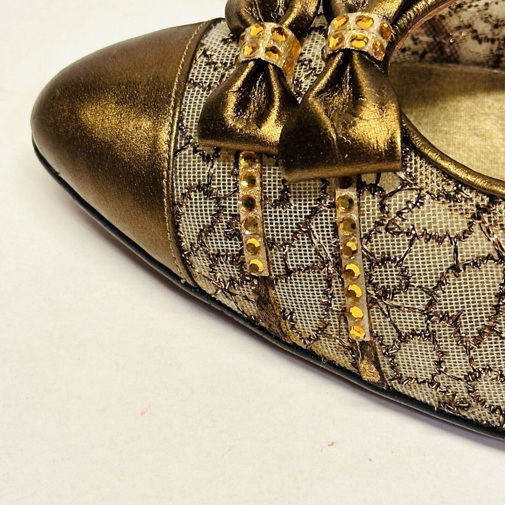 STUART WEITZMAN Womens Heels Shoes Size 6B Brown Guipure Lace Beaded Bow - Picture 6 of 13